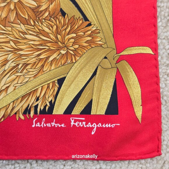 Salvatore Ferragamo Silk Scarf Big Cats Lion Tiger Fox Bird Leopard Floral - Picture 6 of 14